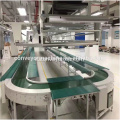 Linea di produzione industriale con nastro trasportatore a curva in pvc